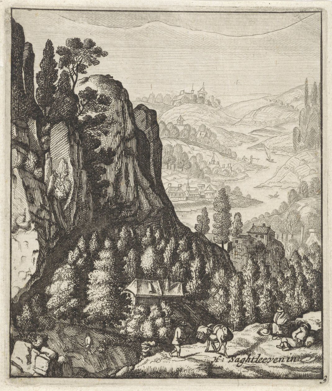 Skalisty górski krajobraz z rolnikami autorstwa Anthonie de Winter (attributed to)