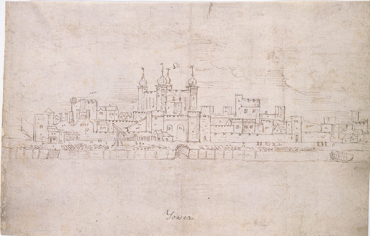 Tower of London, c.1544 (pióro i atrament na papierze) autorstwa Anthonis van den Wyngaerde