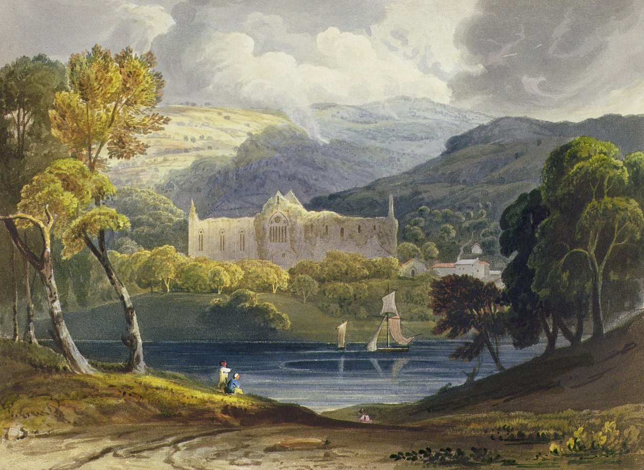 North View of Tintern Abbey z „Picturesque Illustration of the River Wye”, 1818 (kolorowy druk) autorstwa Anthony Vandyke Copley Fielding