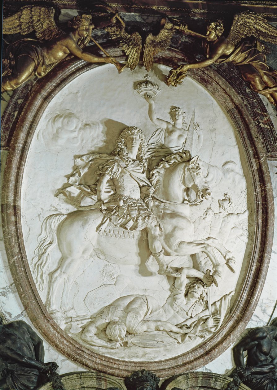 Portret konny Ludwika XIV (1638-1715) z Salon de la Guerre, ok.1687 (stiuk) autorstwa Antoine Coysevox