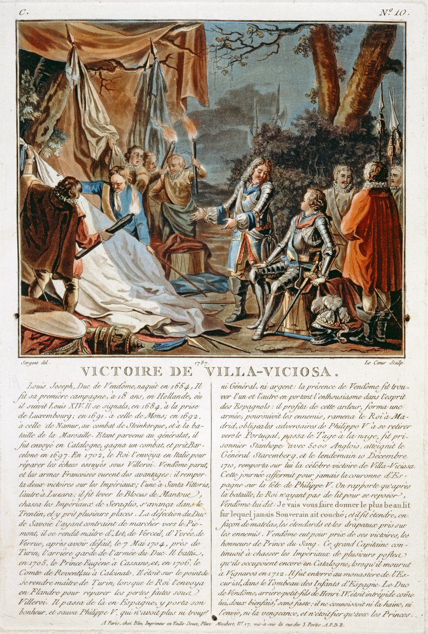 Zwycięstwo Villa-Viciosa, 1710, rycina Louis Le Coeur (fl.1780-1800), 1787 autorstwa Antoine Louis Francois Sergent Marceau