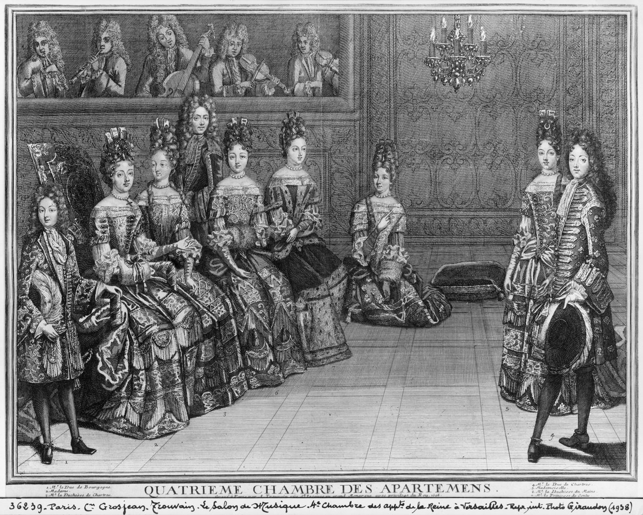 Sala muzyczna w Wersalu, 1696 autorstwa Antoine Trouvain
