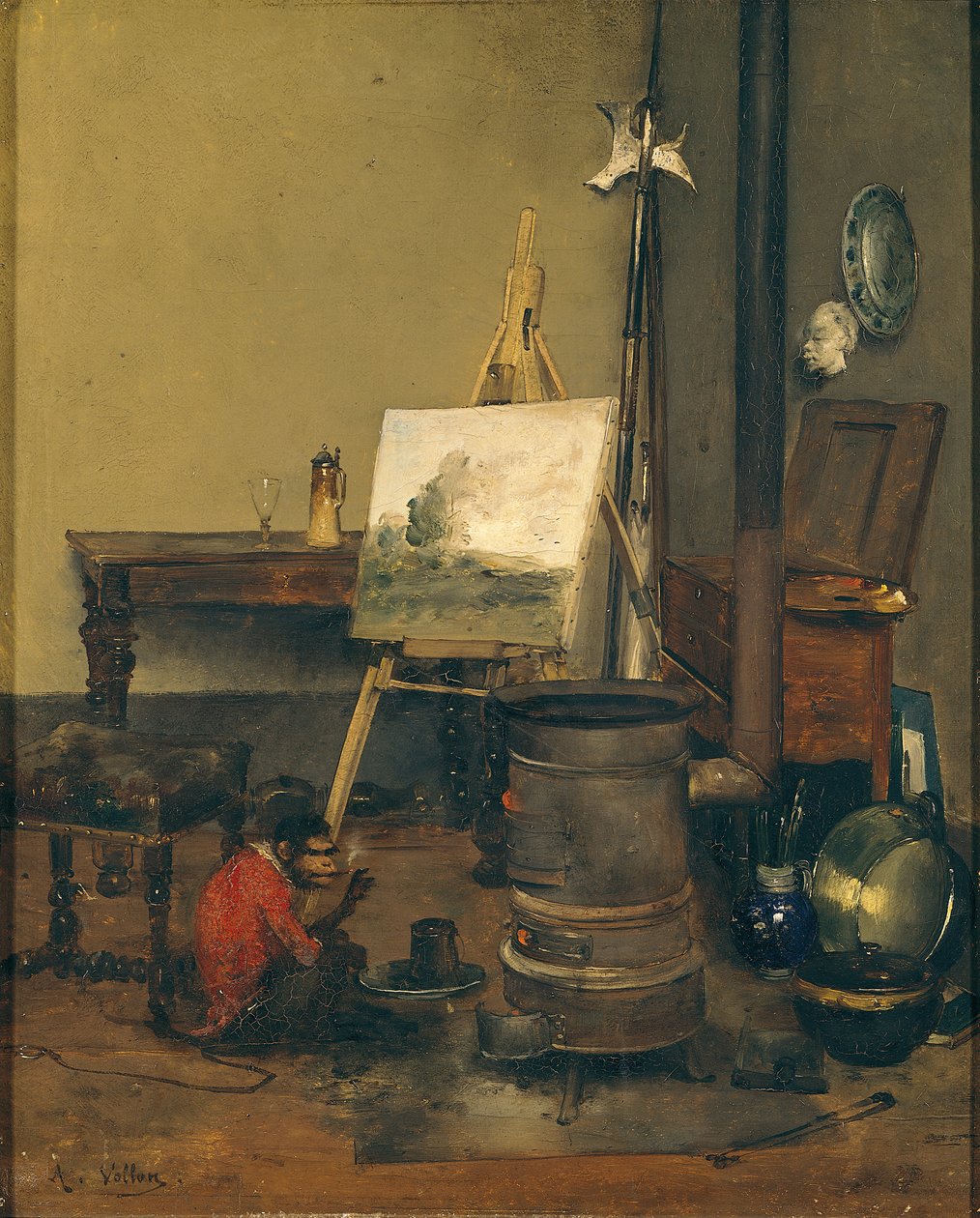 Małpa malarza autorstwa Antoine Vollon