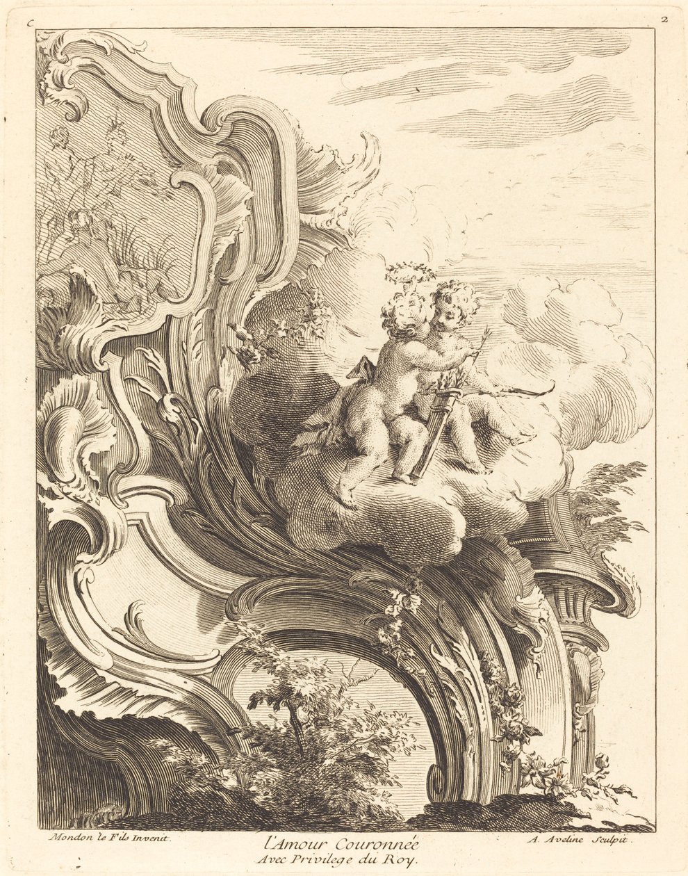 Amorek w koronie, 1736. autorstwa Antoine Aveline