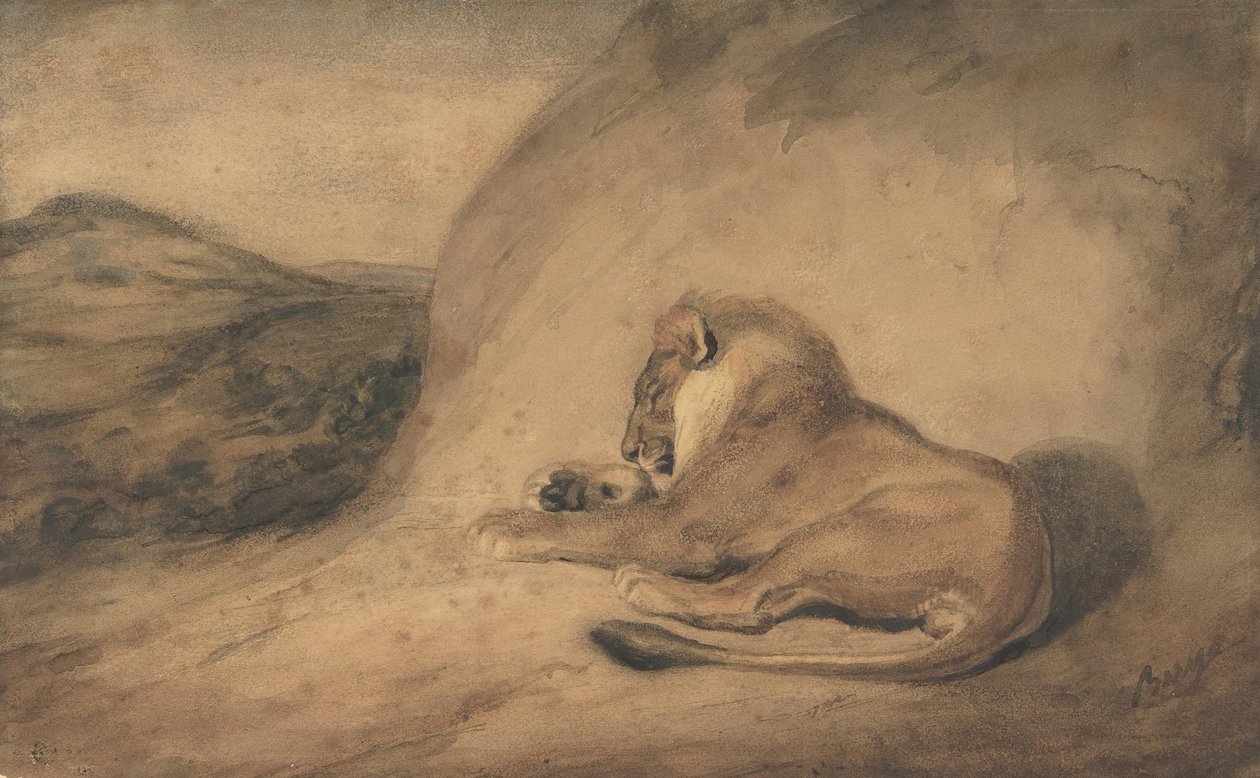 Odpoczynek lwa, 1810-75. autorstwa Antoine Louis Barye