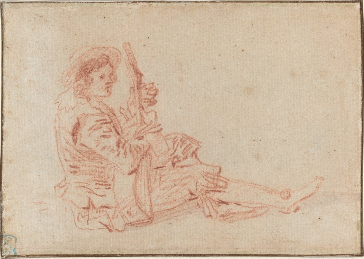Siedzący gitarzysta [recto] autorstwa Antoine Watteau
