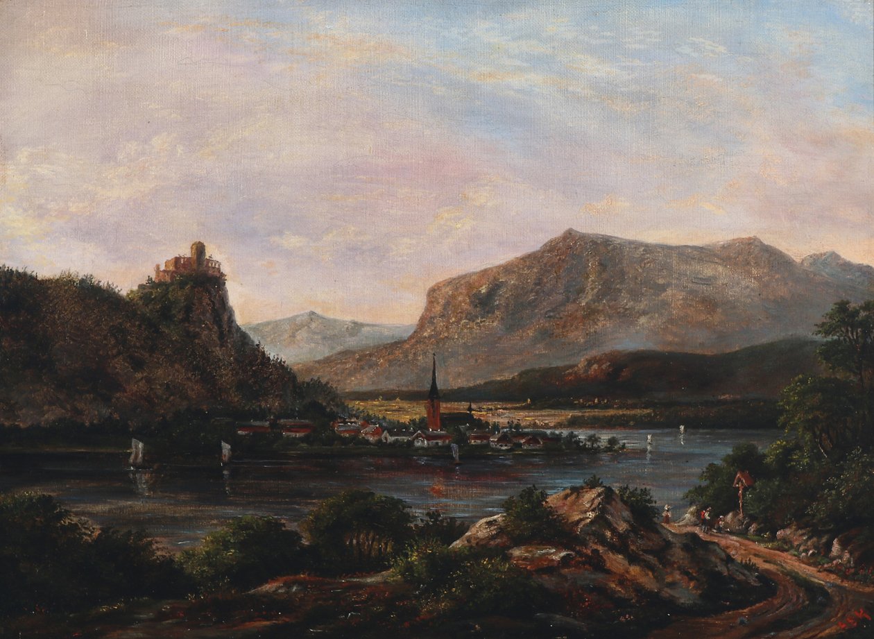 Riverscape z zamkiem na szczycie. autorstwa Anton Eduard Kieldrup