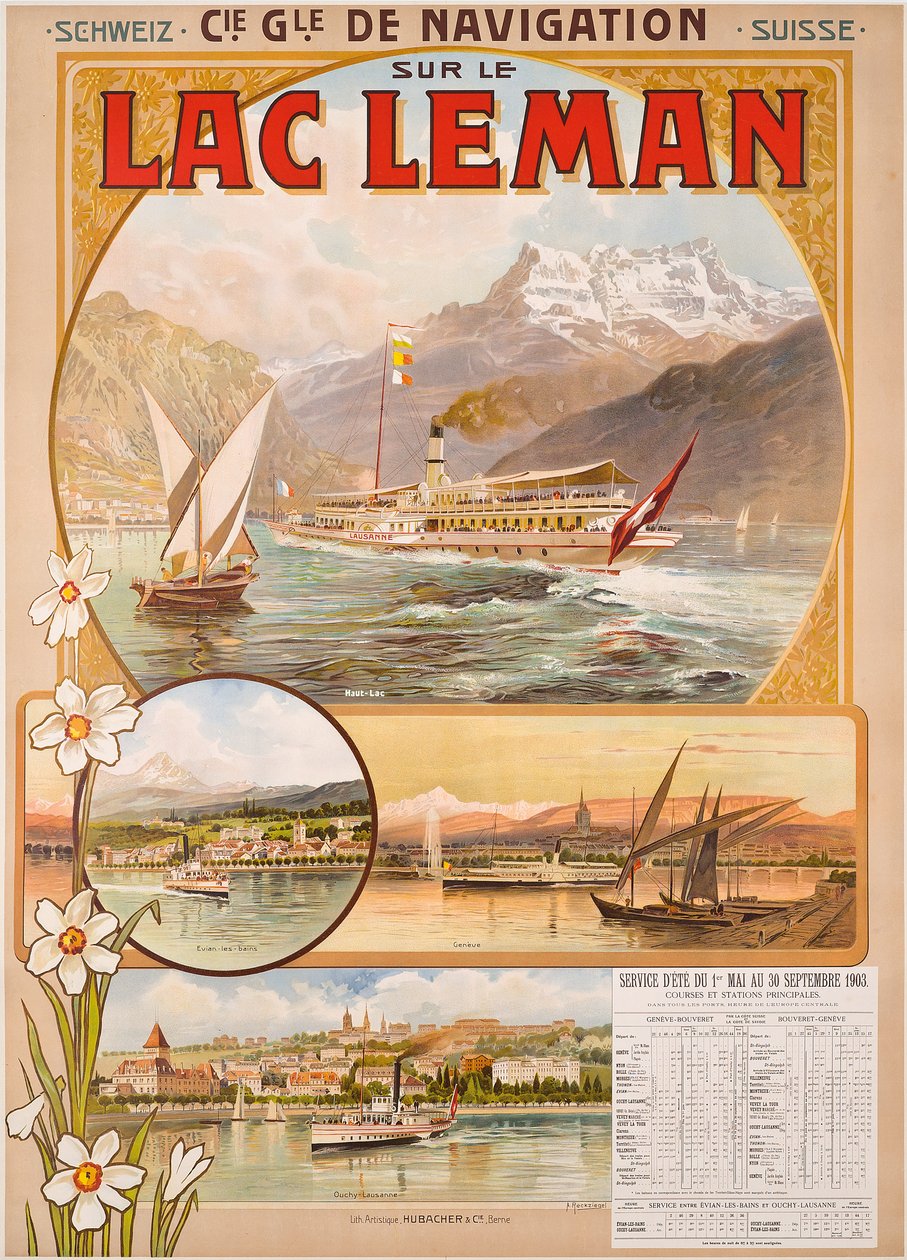 Plakat reklamujący Lac Leman (Jezioro Genewskie), Szwajcaria autorstwa Anton Reckziegel