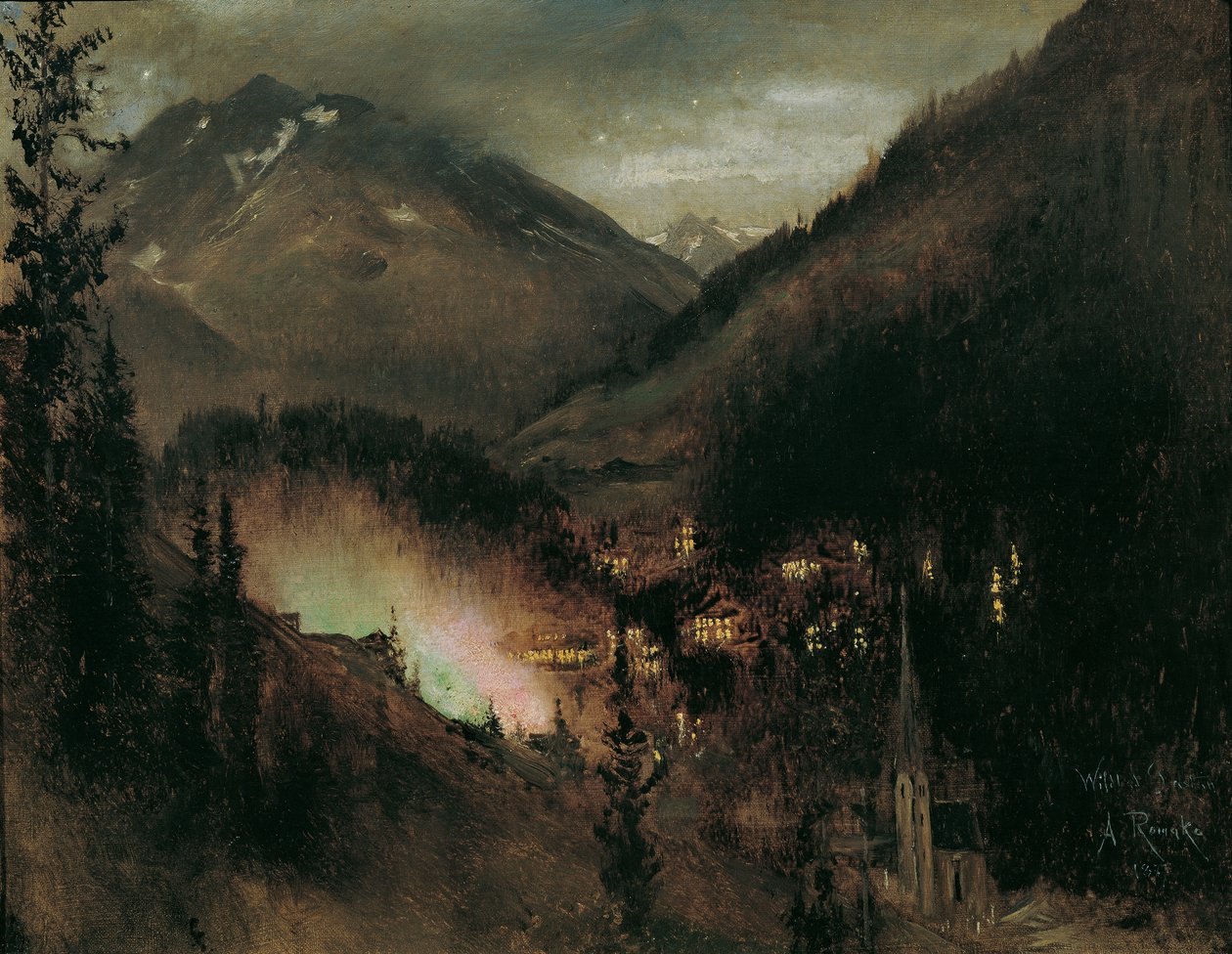 Wildbad Gastein wieczorem (z bengalskim oświetleniem) autorstwa Anton Romako