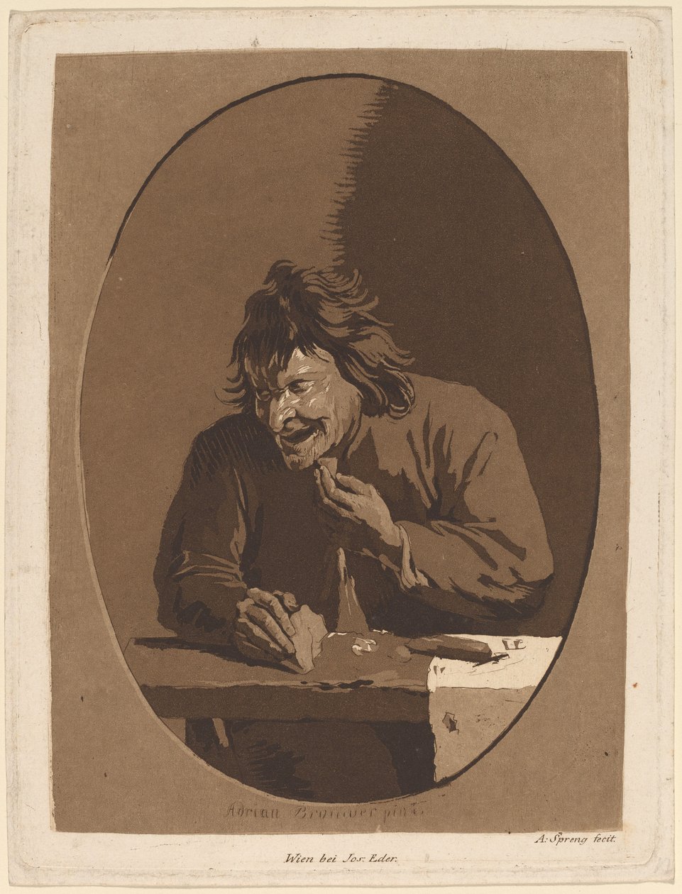 Chłopskie jedzenie autorstwa Anton Spreng after Adriaen Brouwer; published by Joseph Eder