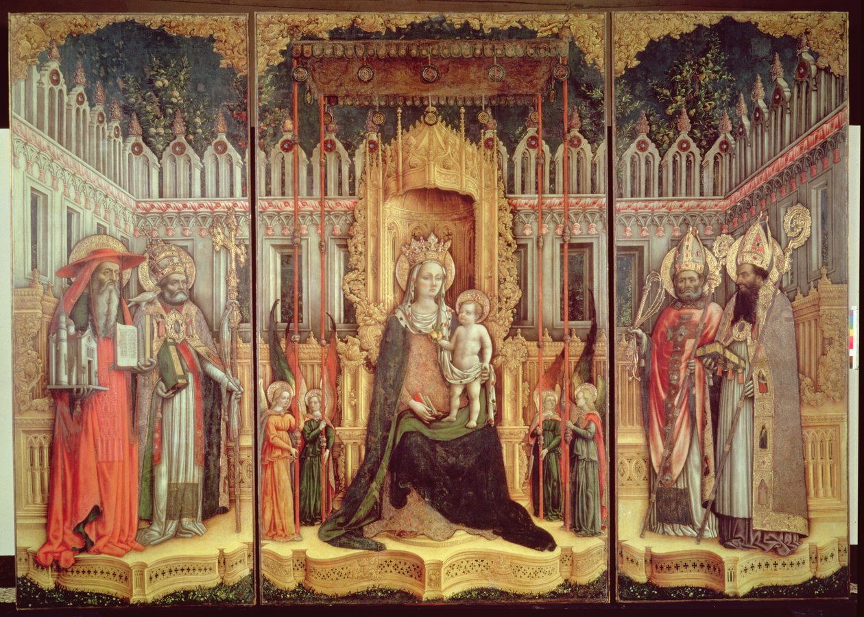 Dziewica na tronie ze świętymi Hieronima, Grzegorzem, Ambrożym i Augustynem, 1446 autorstwa Antonio Vivarini
