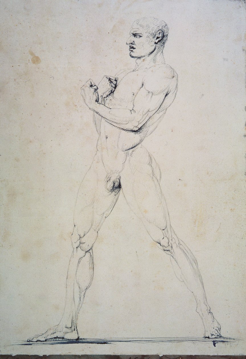 Akt męski, Damoxenos z Syrakuz, z opisu Pauzaniasza Igrzysk Nemejskich w jego Itinary of Greece (II w. p.n.e.), 1794 (pióro i atrament) autorstwa Antonio Canova