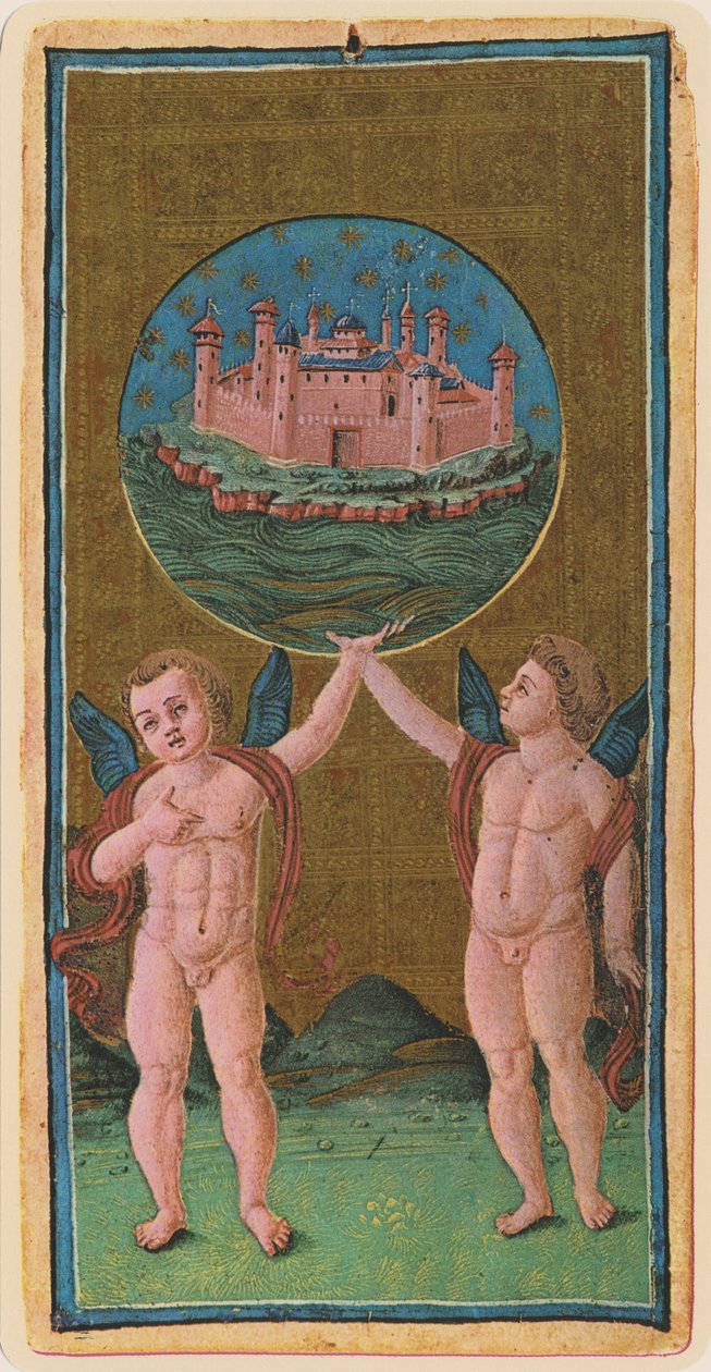 Świat, faksymile karty tarota z talii „Visconti”, 1441-47 autorstwa Antonio Cicognara