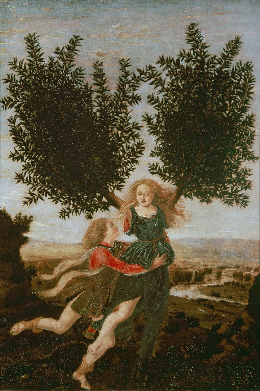 Dafne i Apollo, ok. 1470-80 autorstwa Antonio Pollaiuolo