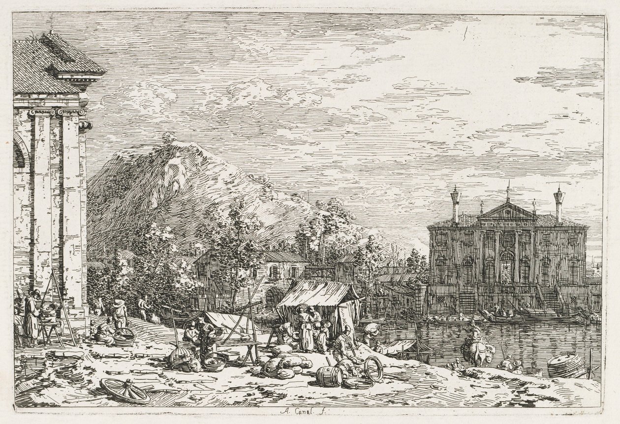 Widoki: Miasto za rzeką, 1735-1746. autorstwa Giovanni Antonio Canal