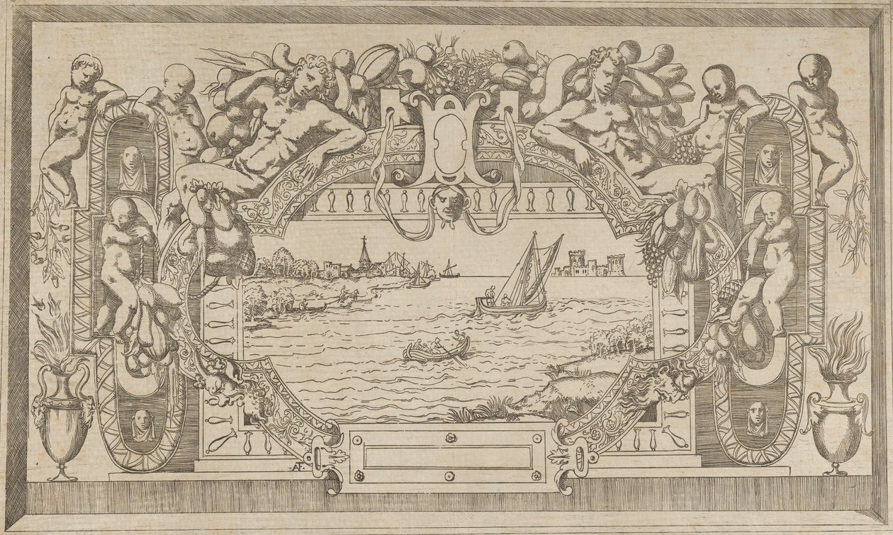 Pejzaż z ozdobną ramą, ca. 1543. autorstwa Antonio Fantuzzi