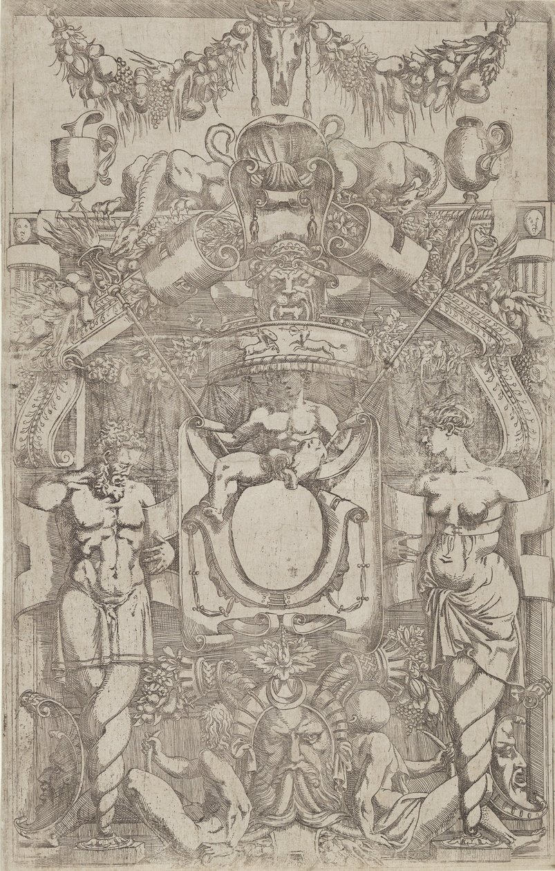 Ornament z małym pustym owalem, 1540-45. autorstwa Antonio Fantuzzi