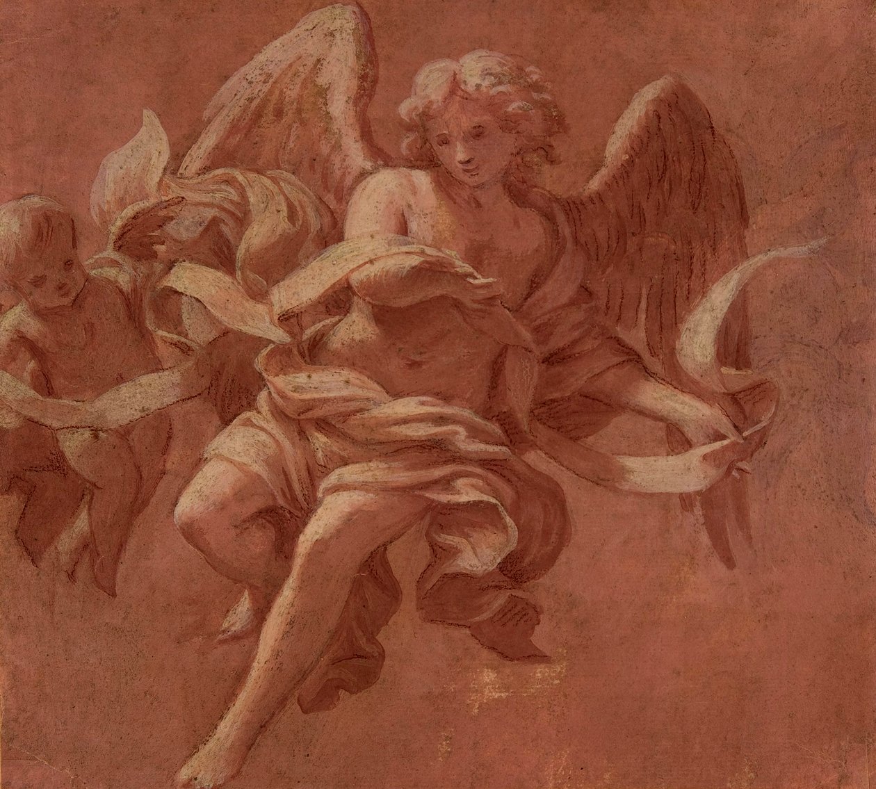 Putto i Anioł trzymający banderole, 1706 autorstwa Antonio Franchi