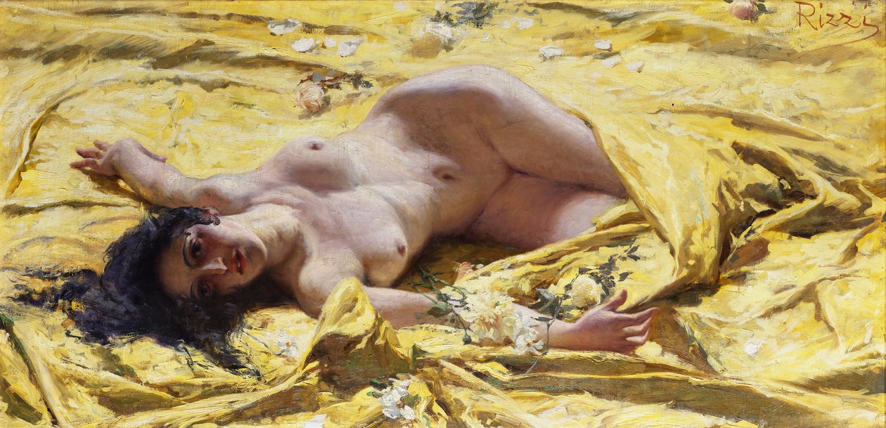 Nago na żółtych prześcieradłach. autorstwa Antonio Rizzi