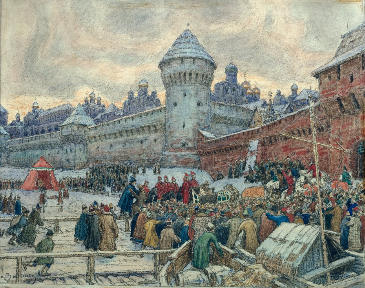 Starożytna Moskwa, wyjazd po walce autorstwa Apollinari Mikhailovich Vasnetsov