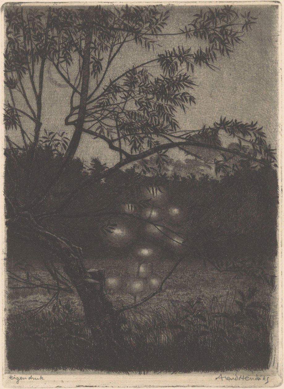 Ogród ze świecącym drzewem autorstwa Arend Hendriks (signed by artist)