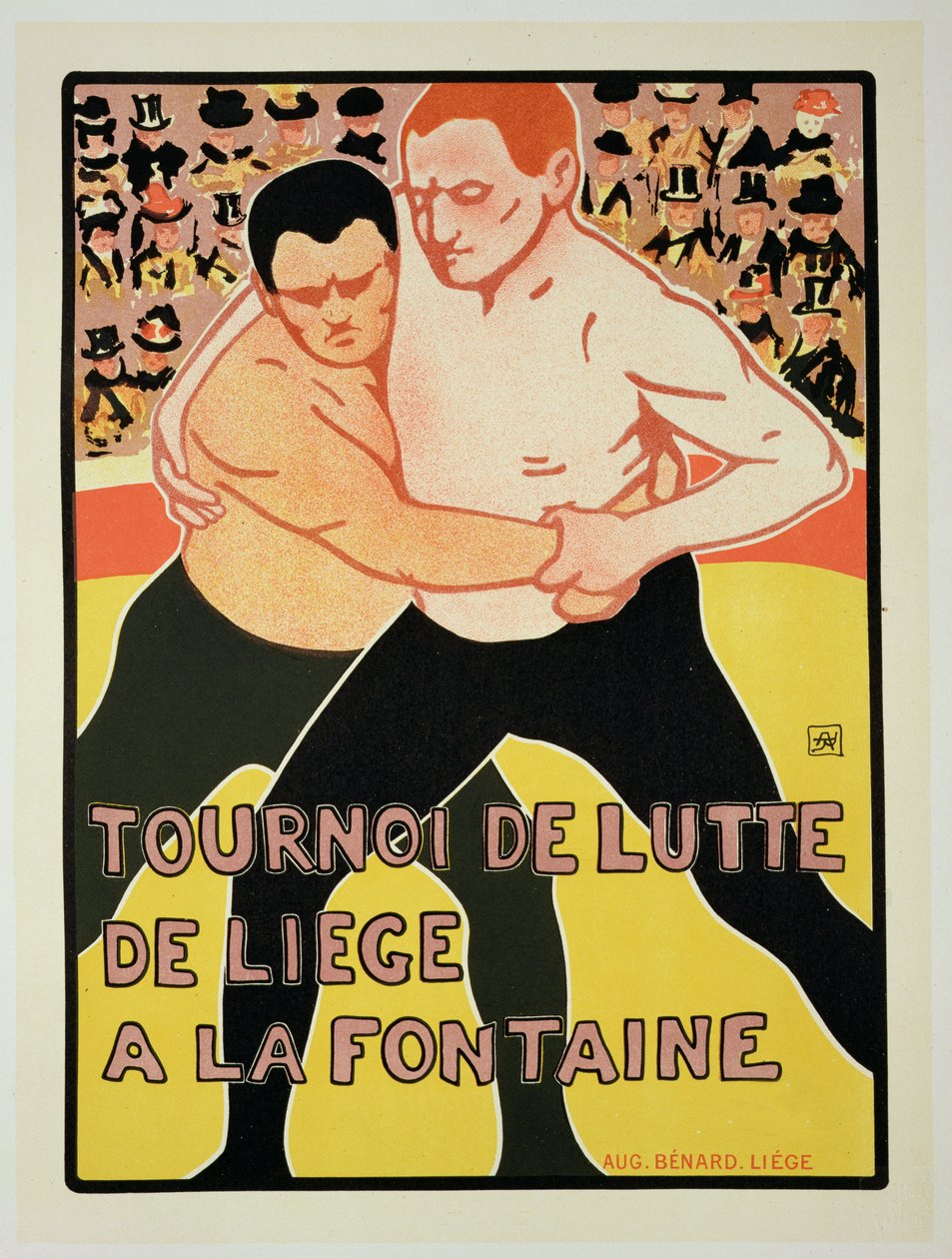 Reprodukcja plakatu reklamującego turniej wrestlingu, w The Fountain, Liege, Belgia, 1899 r. autorstwa Armand Rossenfosse