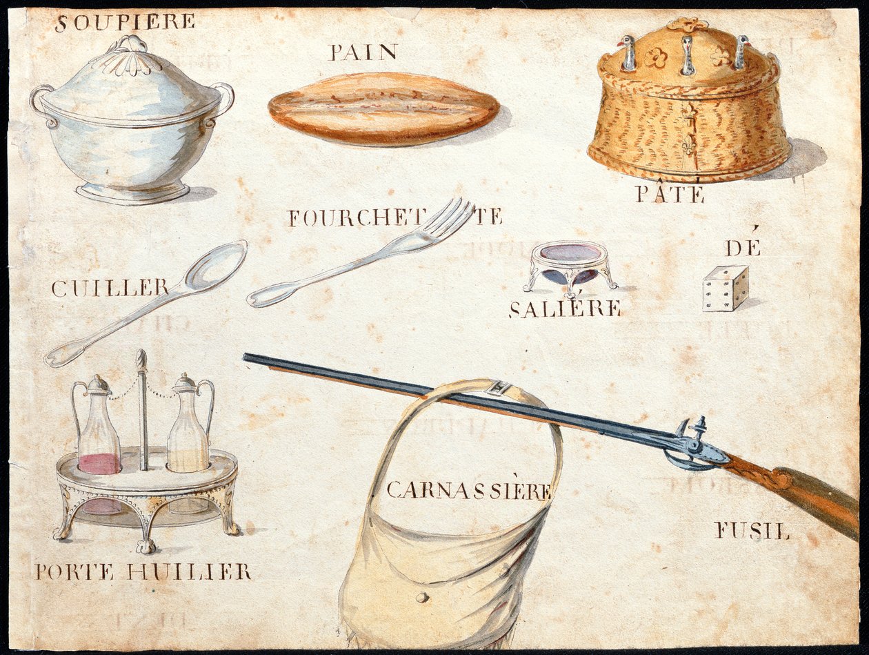 Ilustracje z "A French Alphabet Book of 1814", wyd. Charles Plante Fine Arts, 1814 r. autorstwa Arnaud de Beauregard