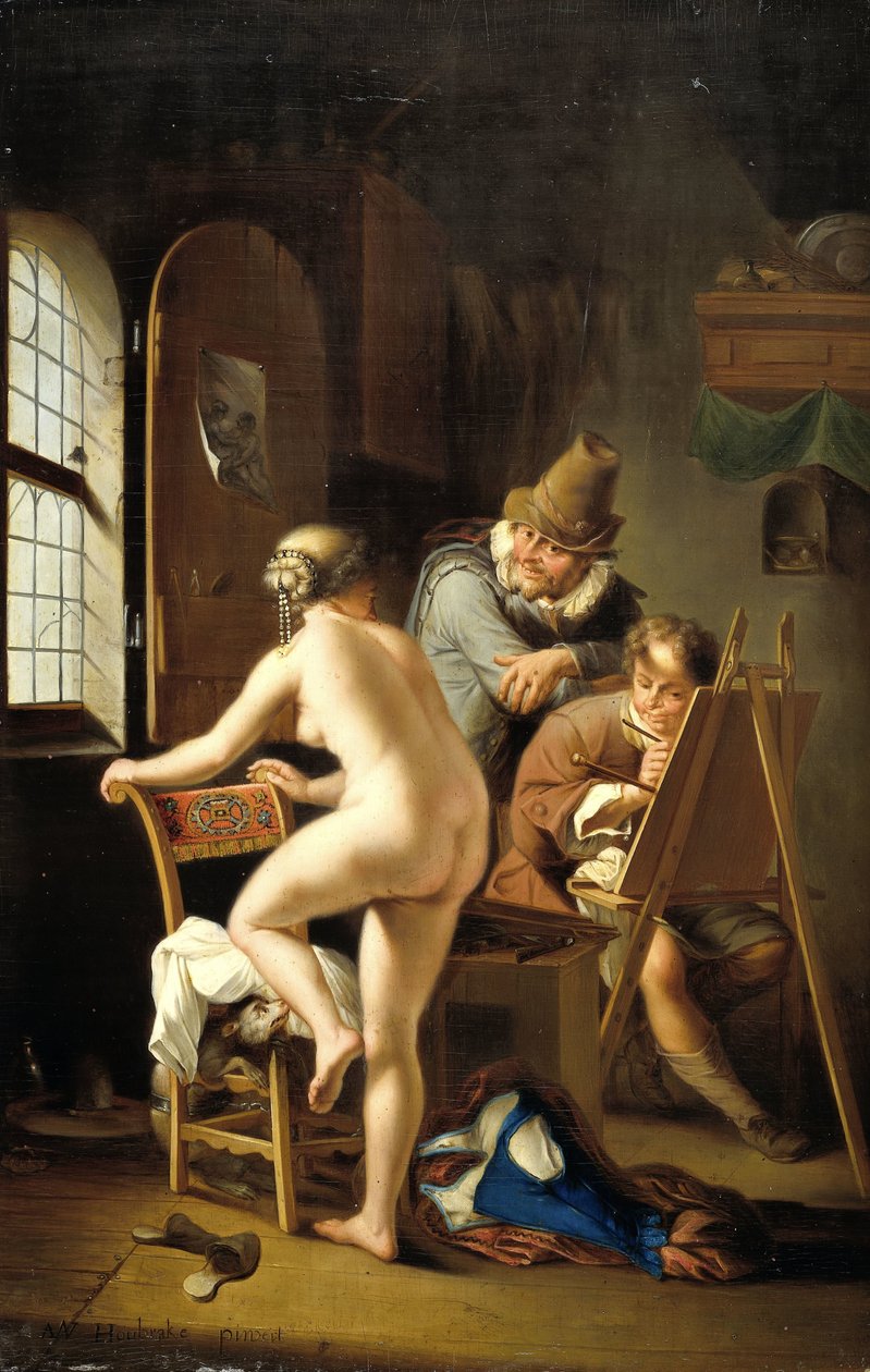 Malarz i jego model autorstwa Arnold Houbraken (copy after)