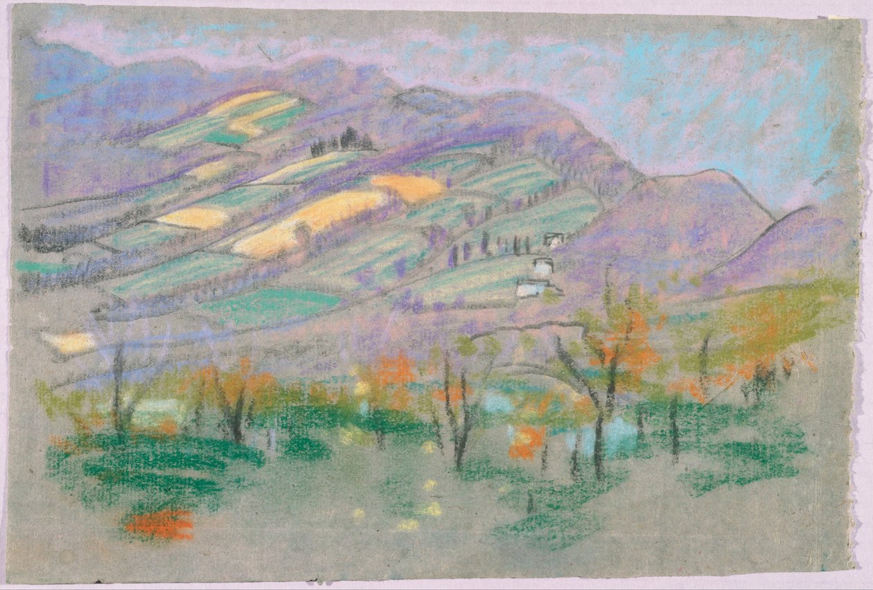 Krajobraz z fioletowymi górami autorstwa Arthur Bowen Davies