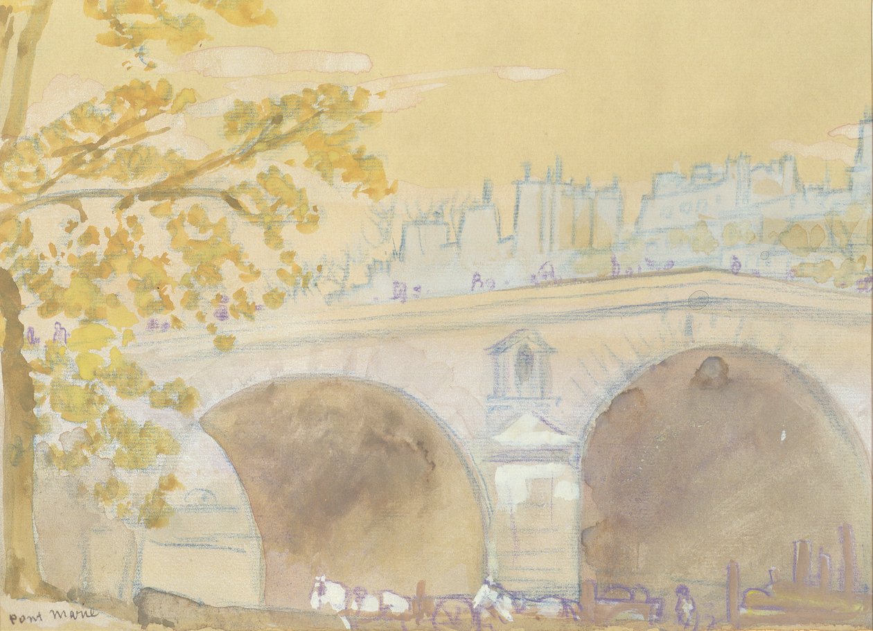 Pont Marie z Quai des Celestins, 1926 (wc na papierze) autorstwa Arthur Bowen Davies