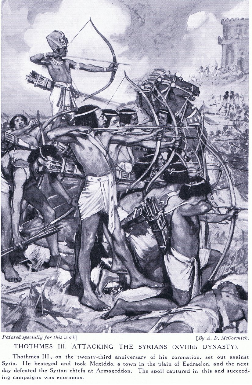 Thomthes III atakujący Syryjczyków (XVIII dynastia), ok. 1920 r. autorstwa Arthur David McCormick