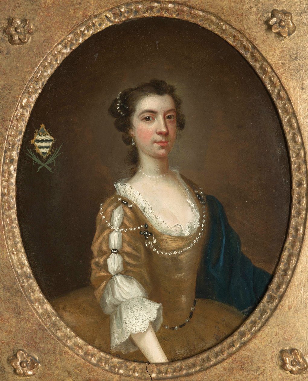 Jeden z pary portretów dwóch sióstr z rodziny Moult z Nottinghamshire (olej na miedzi) (patrz także 328882) autorstwa Arthur Devis