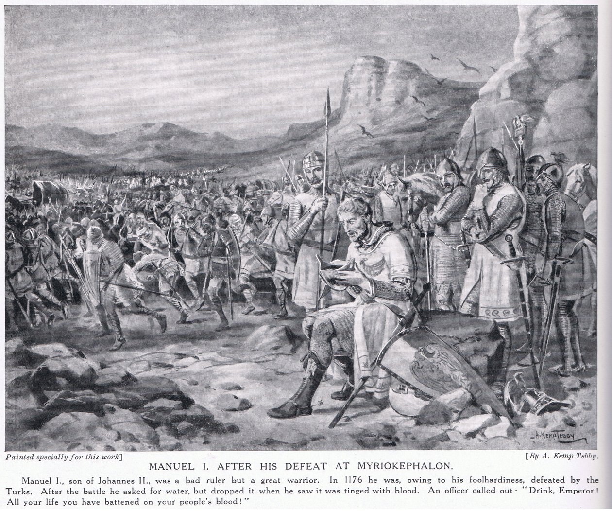 Manuel I, po jego klęsce pod Myriokephalon 1176 AD autorstwa Arthur Kemp Tebby