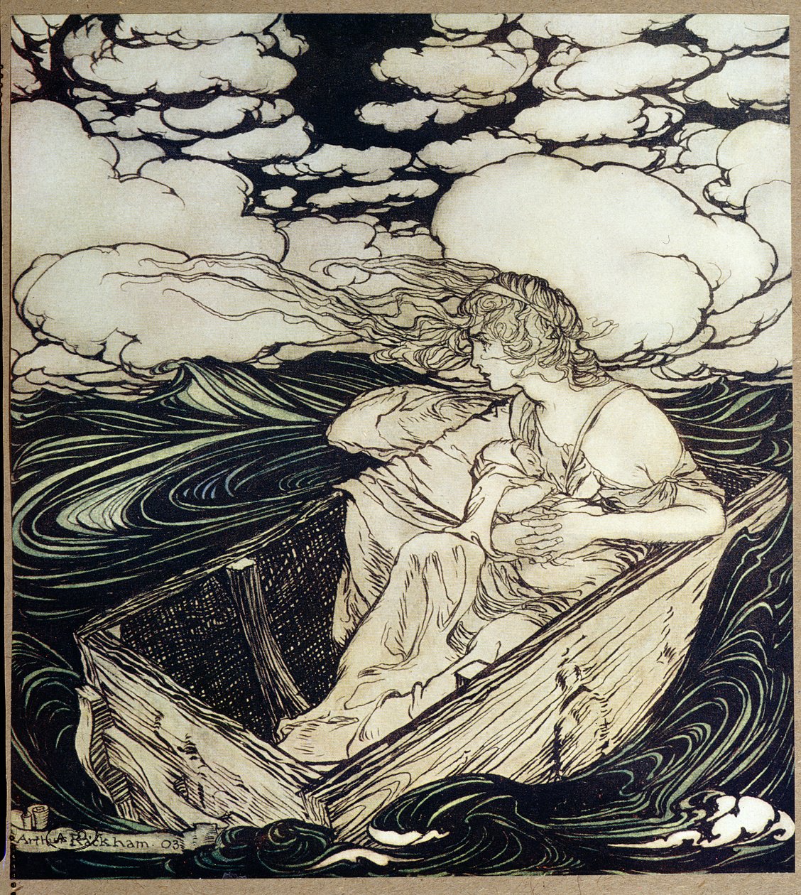 Danae i jej syn Perseusz, 1903 autorstwa Arthur Rackham