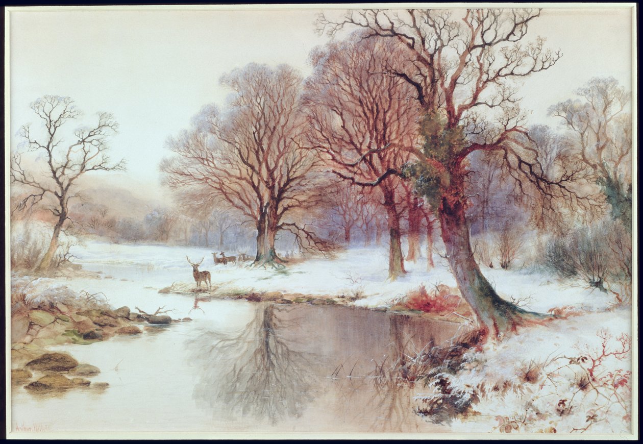Śnieżny krajobraz z jeleniem autorstwa Arthur Willett
