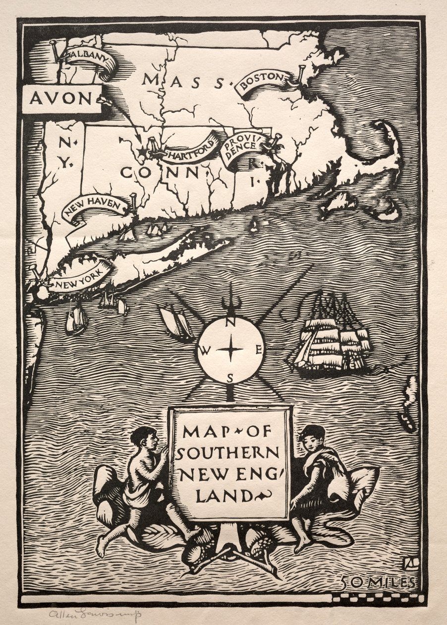 Mapa południowej Nowej Anglii autorstwa Arthur Allen Lewis