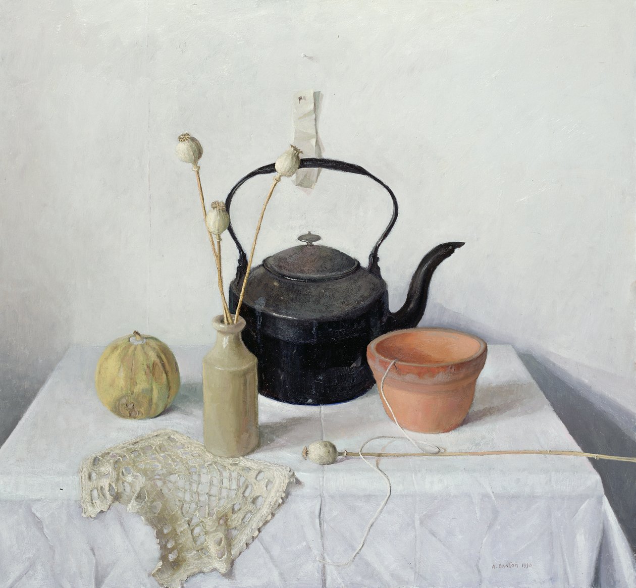 Czajnik, Poppyheads i Gurda, Martwa natura, 1990 autorstwa Arthur Easton