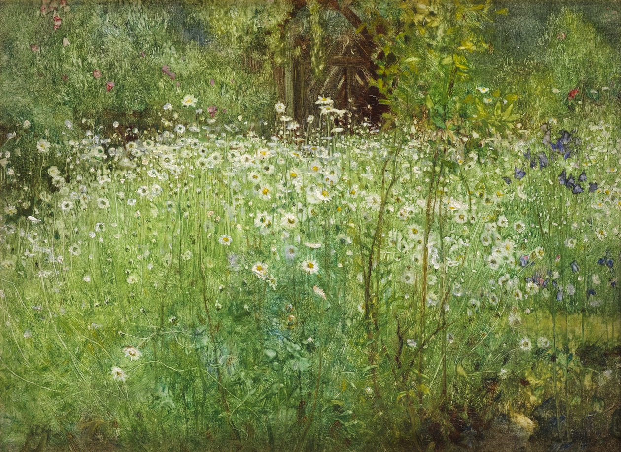 Oxeye stokrotki i irysy, 1920 autorstwa Arthur Hacker