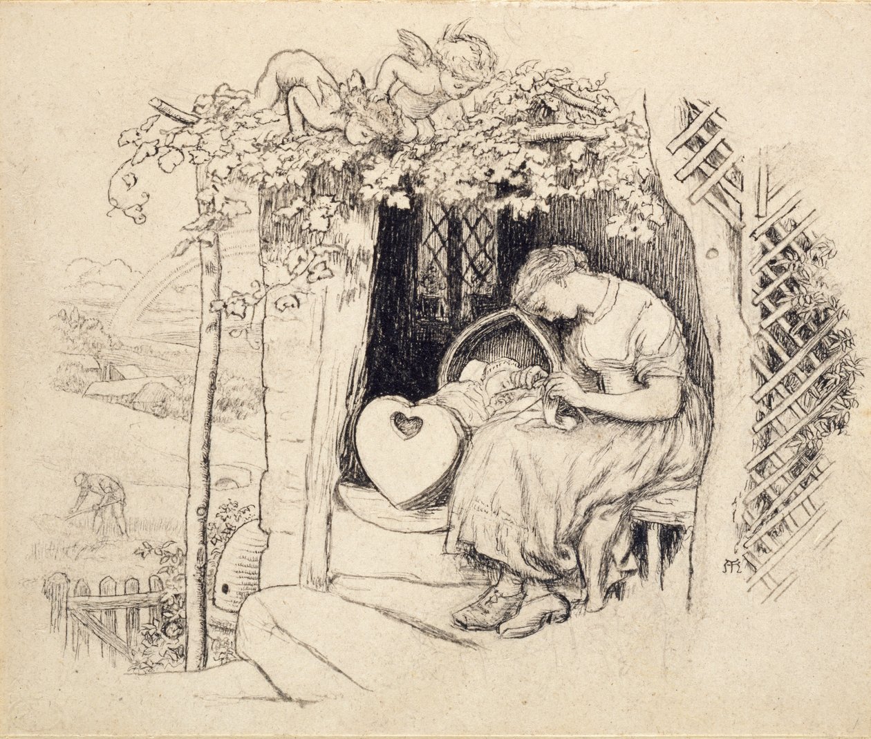 Przy kołysce, 1873 r. autorstwa Arthur Hughes