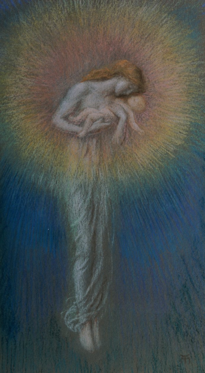 Macierzyństwo, ok. 1890 (pastel na papierze) autorstwa Arthur Hughes