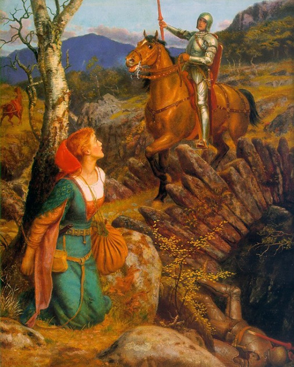 Obalenie zardzewiałego rycerza, ok. 1894-1908 autorstwa Arthur Hughes