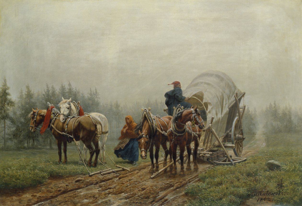 Zepsuty wagon towarowy, 1862 r. autorstwa Arthur Nikutowski