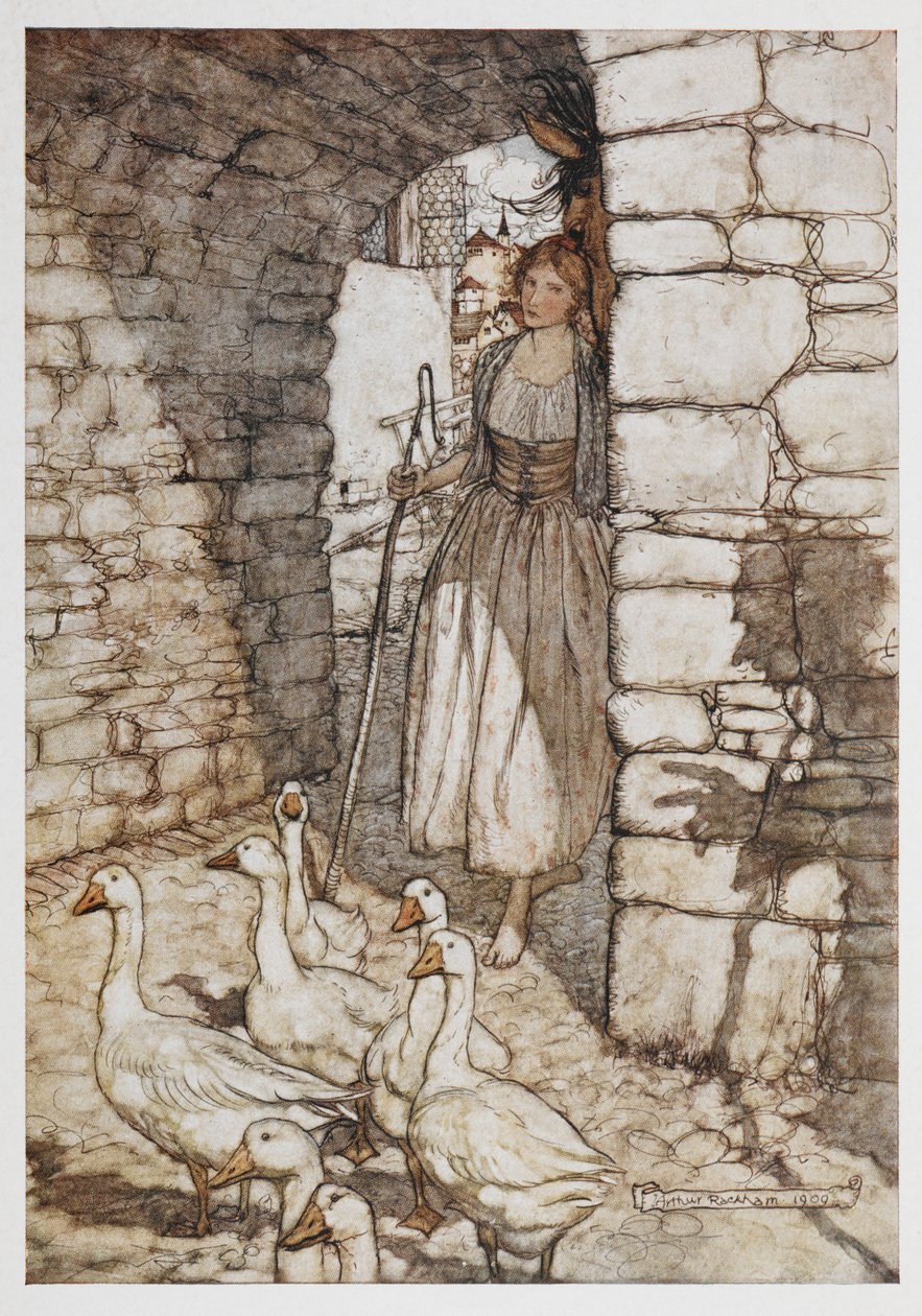 Dziewczyna z gęsiami. autorstwa Arthur Rackham