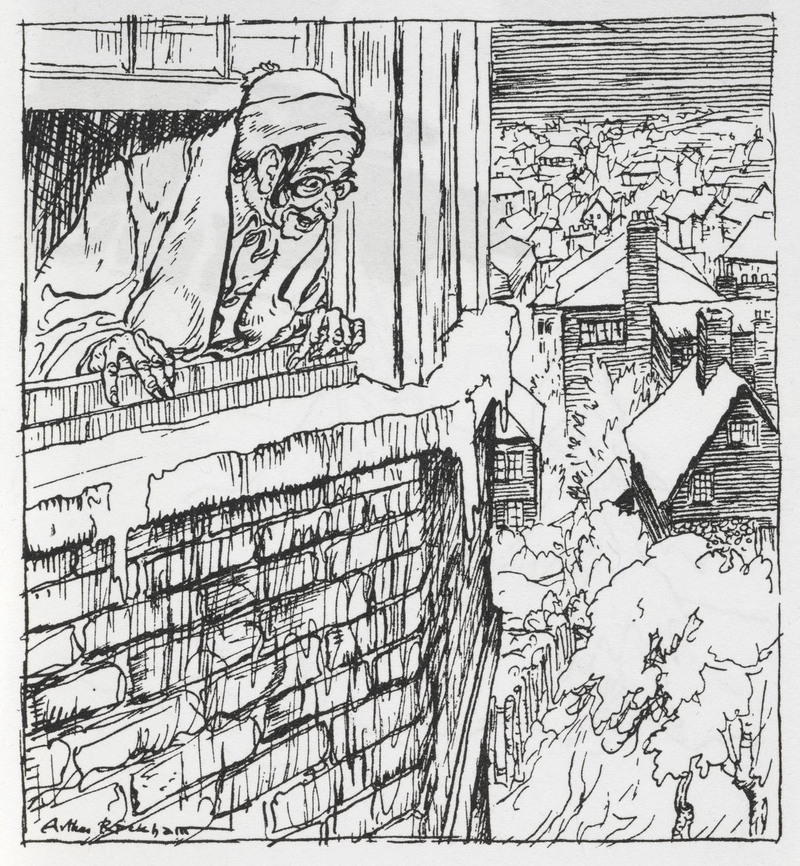 Mężczyzna wyglądający przez okno autorstwa Arthur Rackham