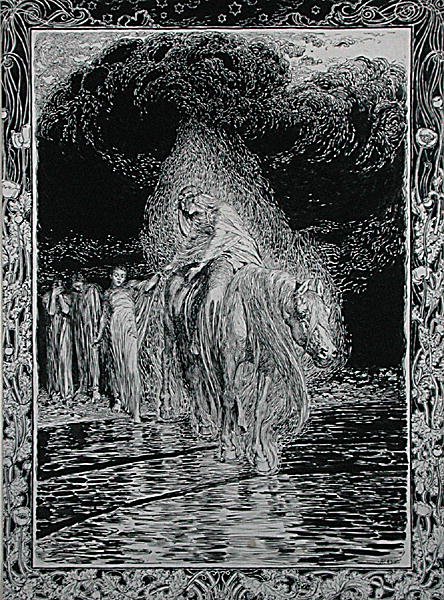 Przeprawa przez rzekę autorstwa Arthur Rackham