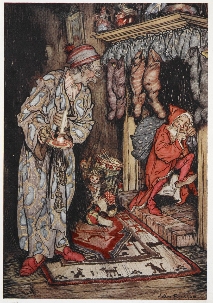 Święty Mikołaj dostarczający prezenty w Wigilię autorstwa Arthur Rackham