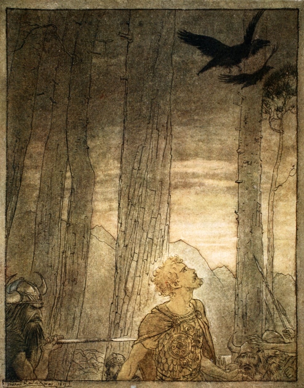 „Śmierć Zygfryda”, 1924. autorstwa Arthur Rackham