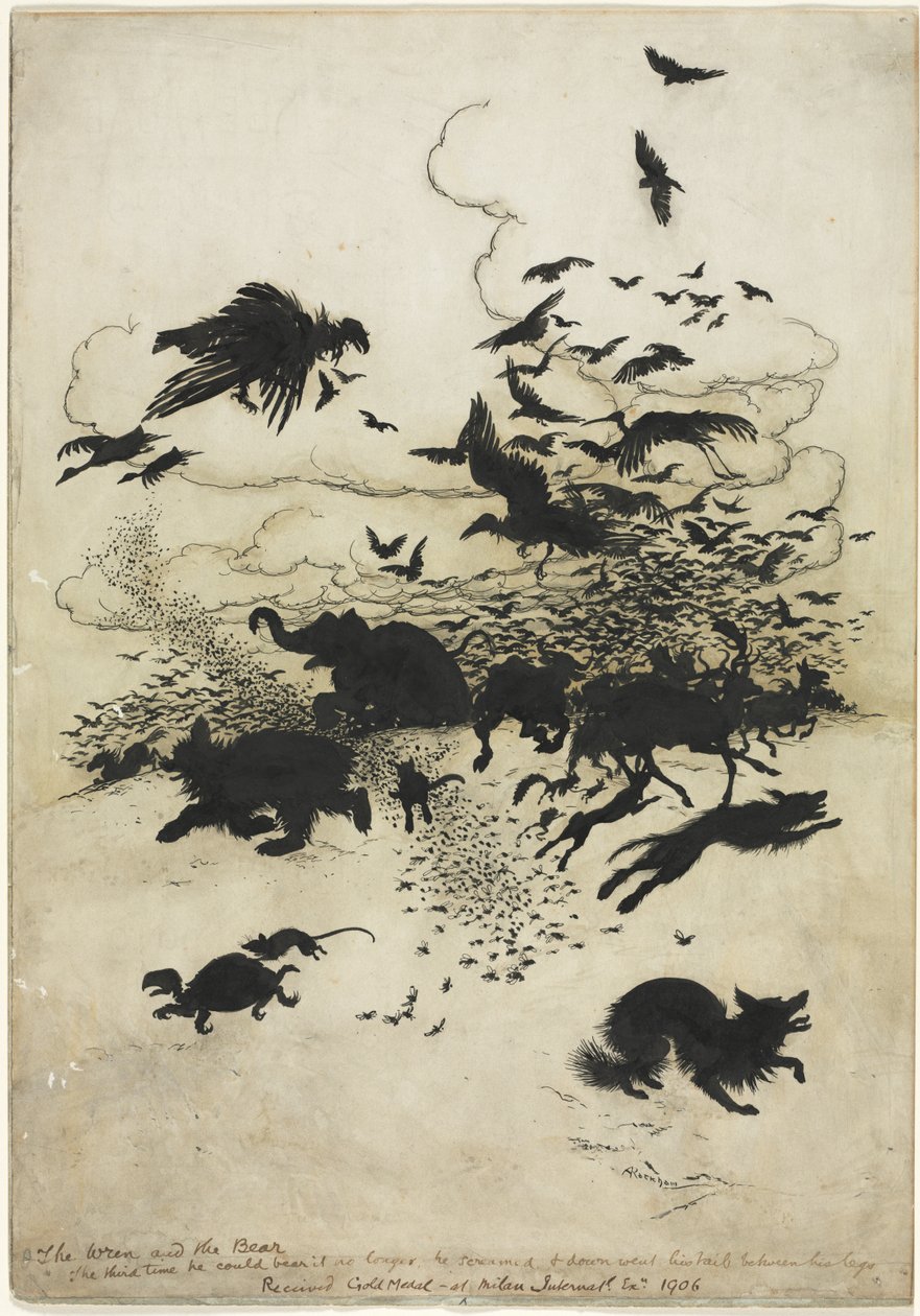 Strzyżyk i niedźwiedź autorstwa Arthur Rackham