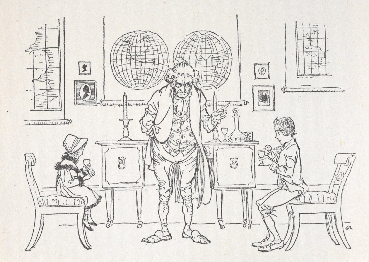 Dwoje dzieci i ich nauczyciele autorstwa Arthur Rackham