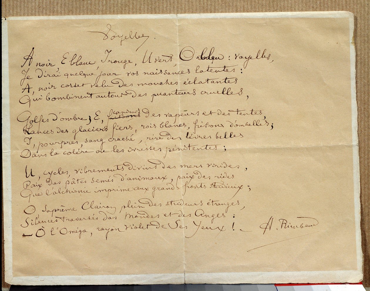 Rękopis wiersza Arthura Rimbauda: „Samogłoski”” autorstwa Arthur Rimbaud